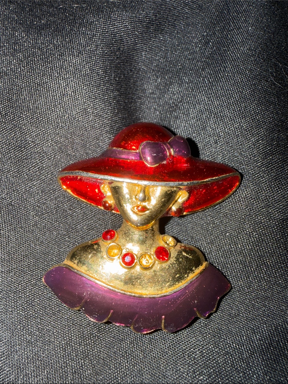 Vintage Red Hat Society brooch.